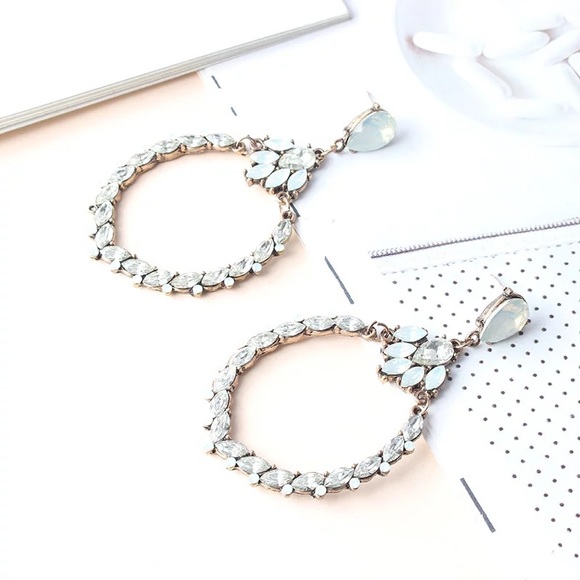 “Alana” light blue & clear glass crystal earrings / gold tone large elegant hoop - Picture 6 of 8